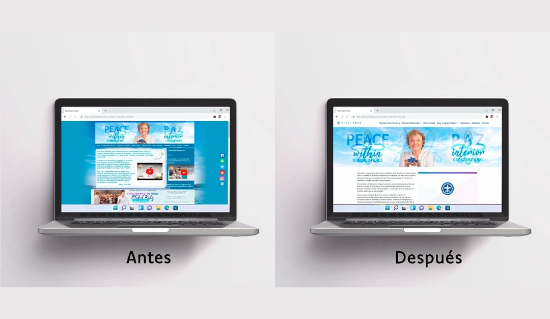 Actualización completa del sitio web Paz Interior 3 Contraste entre el antes y despues del sitio de paz interior